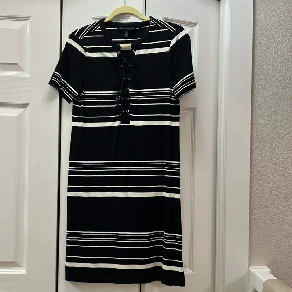 White House Black Market Casual Black & White Stripe dress. Size S